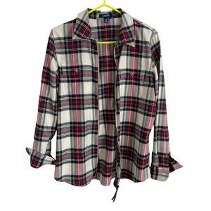 Chaps Ralph Lauren Red/ White Plaid Button Down Shirt. High end cotton blend.